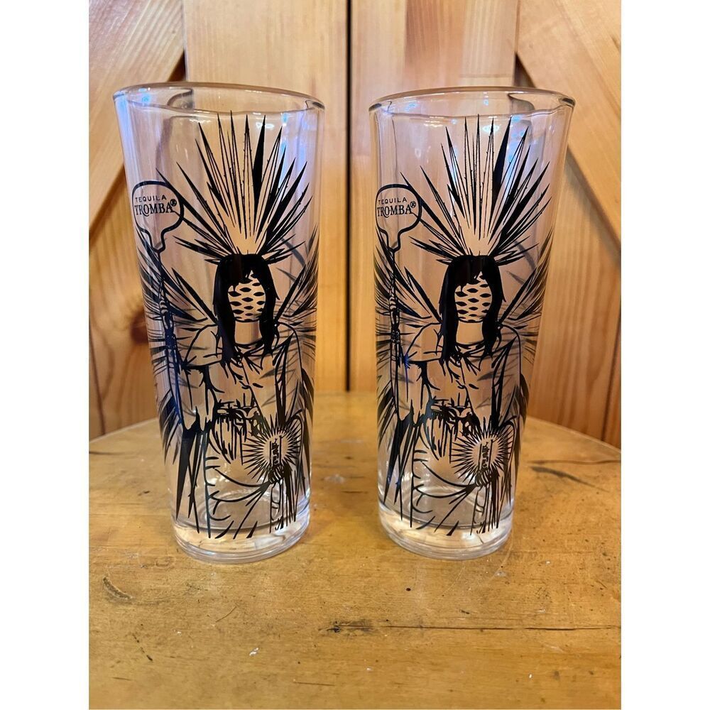 Tromba Tequila Highball Glasses Lot of 2 Advertisement Glass Signed (6858)
